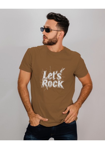 "let's Rock" Baskılı Pamuklu Erkek Tişört – Rock Tutkunları Için Şık ve Asi Stil! 🎸⚡