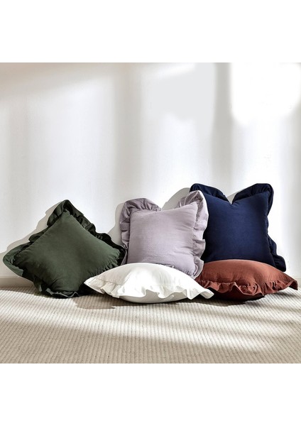 Fırfırlı 2'li Paket Lacivert Kırlent Kılıfı Kadifemsi, Leke Tutmaz, Boho Veya Çiftlik Evi, Etnik, Retro ve Şık Stil 8 Renk modelleri