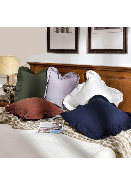 Fırfırlı 2'li Paket Lacivert Kırlent Kılıfı Kadifemsi, Leke Tutmaz, Boho Veya Çiftlik Evi, Etnik, Retro ve Şık Stil 8 Renk fırsatları