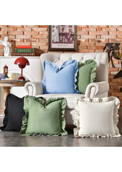 Fırfırlı 2'li Paket Lacivert Kırlent Kılıfı Kadifemsi, Leke Tutmaz, Boho Veya Çiftlik Evi, Etnik, Retro ve Şık Stil 8 Renk indirimleri