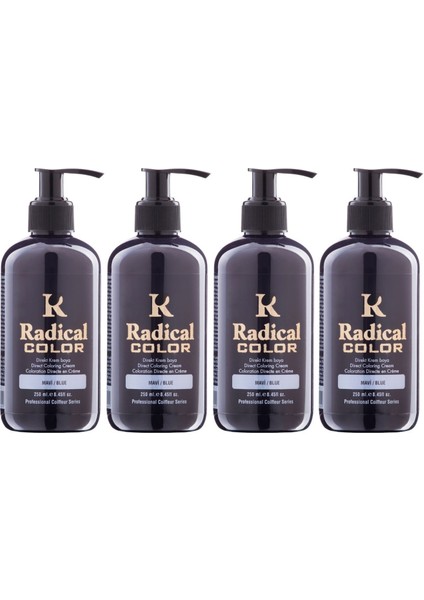 New 25/blue Amonyaksız Su Bazlı Saç Boyası 250 ml 4 Adet Mavi