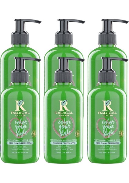 New 25/greenapple Amonyaksız Su Bazlı Saç Boyası 250 ml 6 Adet Yeşil Elma