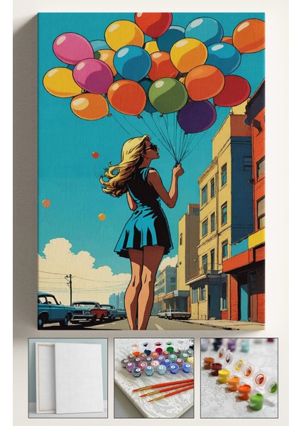 Sayılarla Boyama Seti Kasnaklı Boyalar ve Fırçalar Dahil 40X5CM Balon Kız