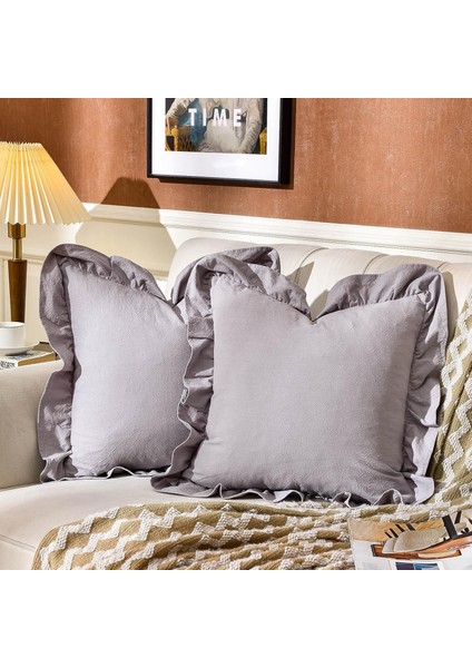 Fırfırlı 2'li Paket Kırlent Kılıfı Kadifemsi, Leke Tutmaz, Boho Veya Çiftlik Evi, Etnik, Retro ve Şık Stil 8 Renk