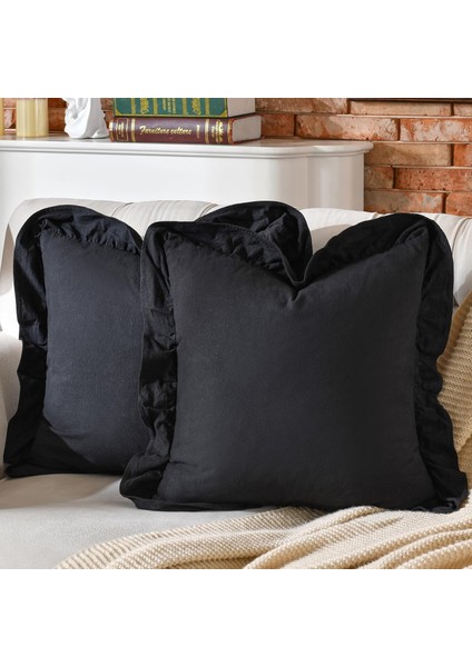 Fırfırlı 2'li Paket Kırlent Kılıfı Kadifemsi, Leke Tutmaz, Boho Veya Çiftlik Evi, Etnik, Retro ve Şık Stil 8 Renk