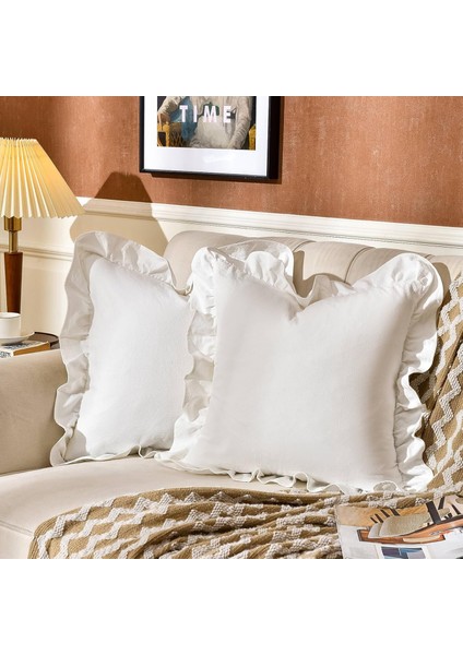 Fırfırlı 2'li Paket Kırlent Kılıfı Kadifemsi, Leke Tutmaz, Boho Veya Çiftlik Evi, Etnik, Retro ve Şık Stil 8 Renk