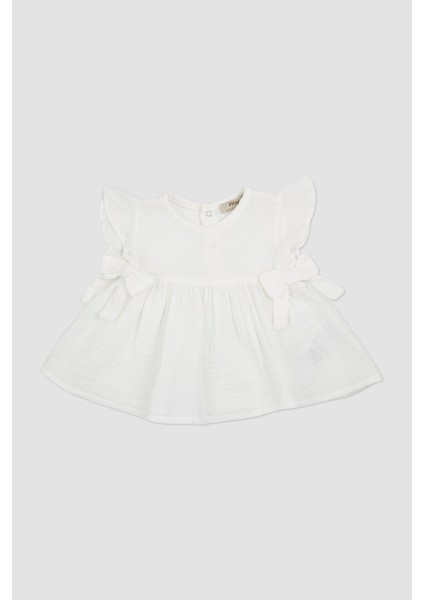 Kız Bebek Ekru Müslin Elbise