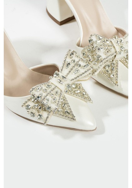 Kadın Beyaz İnci Boncuk Detaylı Abiye Ayakkabı Antibakteriyel Taban indirimleri