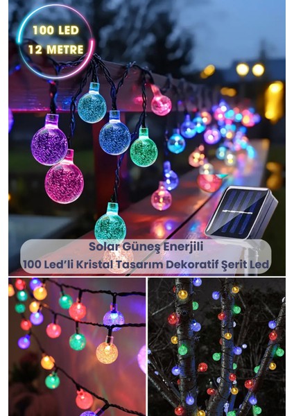 100 Ledli 8 Modlu Solar Kristal Top Rgb Işık Bahçe Aydınlatma Dekorasyon Güneş Enerji