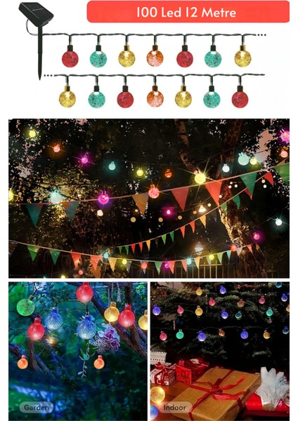 100 Ledli 8 Modlu Solar Kristal Top Rgb Işık Bahçe Aydınlatma Dekorasyon Güneş Enerji fırsatları