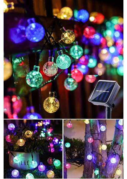 100 Ledli 8 Modlu Solar Kristal Top Rgb Işık Bahçe Aydınlatma Dekorasyon Güneş Enerji