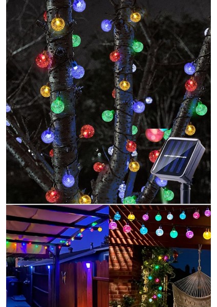 100 Ledli 8 Modlu Solar Kristal Top Rgb Işık Bahçe Aydınlatma Dekorasyon Güneş Enerji
