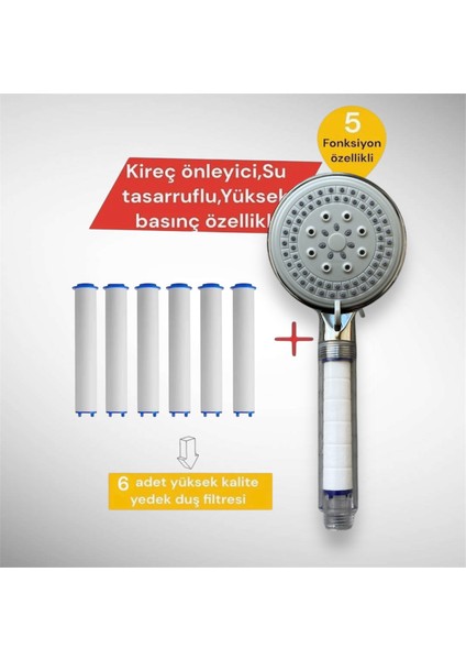 6 Adet Yüksek Kalite Kireç Önleyici Duş Başlığı