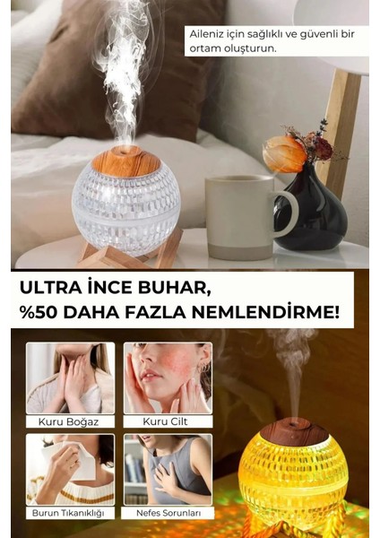 Hava Nemlendirici Buhar Makinesi Ahşap Detaylı Full Led Gece Lambası modelleri