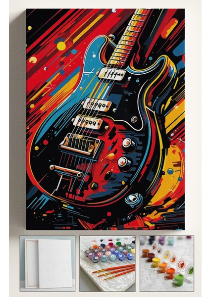 Sayılarla Boyama Çerçeveli Hobi Seti Numaralı Tuval Fırça Boya Dahil Kasnaklı 40X50 cm Gitar