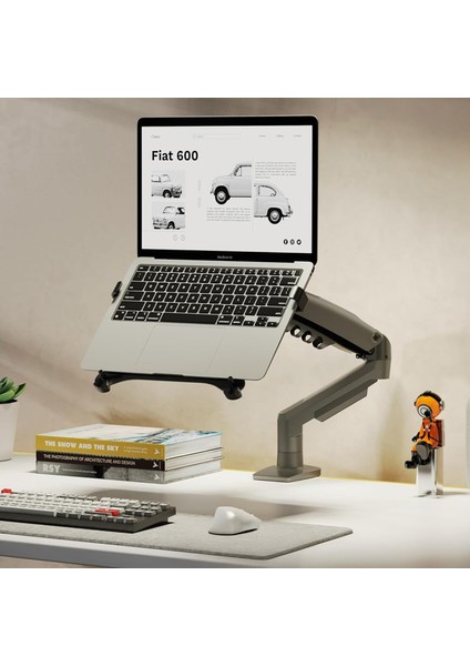North Bayou NB F80 (2025 Yeni Model) Amortisörlü Tekli Monitör Standı ve Laptop Standı Gri (10-32 İnç)-(2-9 Kg)