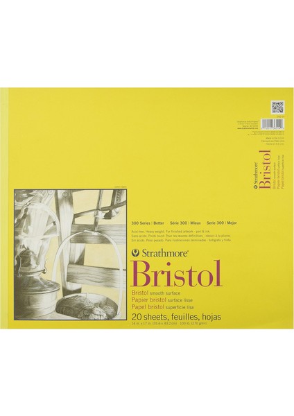 300 Serisi Bristol Kağıt Pedi, Pürüzsüz, Bant Ciltli, 14X17 Inç, 20 Yaprak (100 LB/270 G) - Yetişkinler ve Öğrenciler Için Sanatçı Kağıdı - Işaretleyiciler, Kalem ve Mürekkep