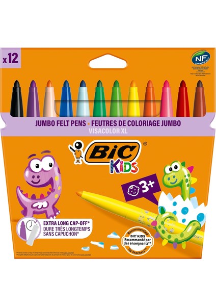 Kids Visa Color Xl Keçeli Boya Kalemi 12 Renk, Su Bazlı Mürekkep, Kolayca Çoğu Kumaştan Çıkar, 3 Yaş ve Üzeri Çocuklar Için Ideal