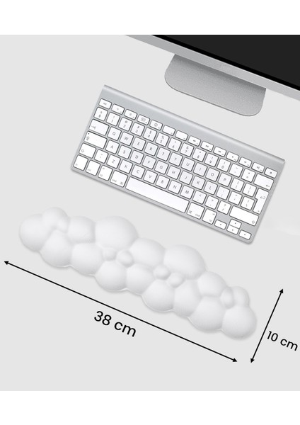 Bulut Şekilli Beyaz Klavye Bilek Desteği Ergonomik & Konforlu Memory Foam Kaymaz Taban Bilek Yastığı