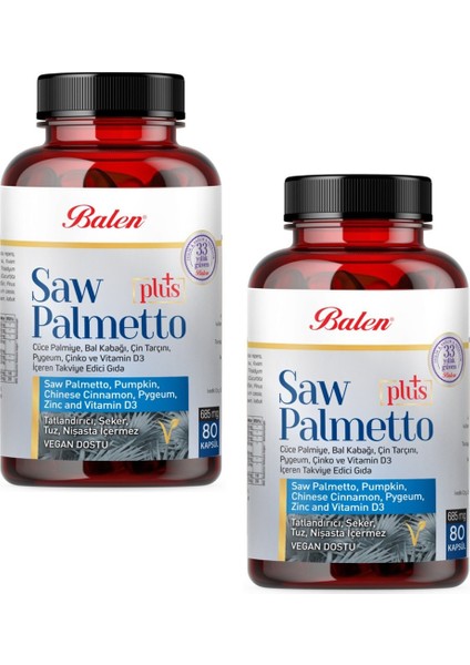 Saw Palmetto Plus Cüce Palm.çin.vit D3 Kapsül 685 Mg 80 Kapsül x 2 Adet