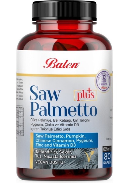 Saw Palmetto Plus Cüce Palm.çin.vit D3 Kapsül 685 Mg 80 Kapsül x 2 Adet