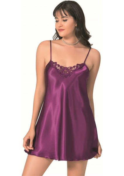 Aria's Closet Mor Kısa Saten Gecelik