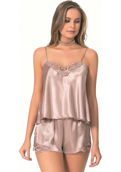 Aria's Closet Vizon Saten Babydoll Şort Takımı