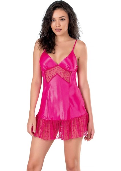 Aria's Closet Fuşya Kısa Saten Gecelik