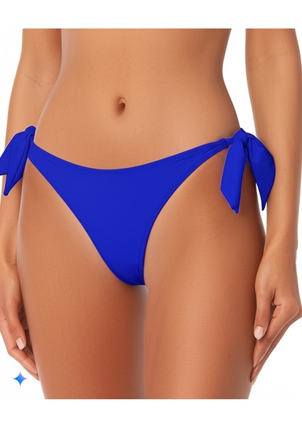 Mavi Kalın Ip Bağcıklı Brezilya Kesim Bikini Altı