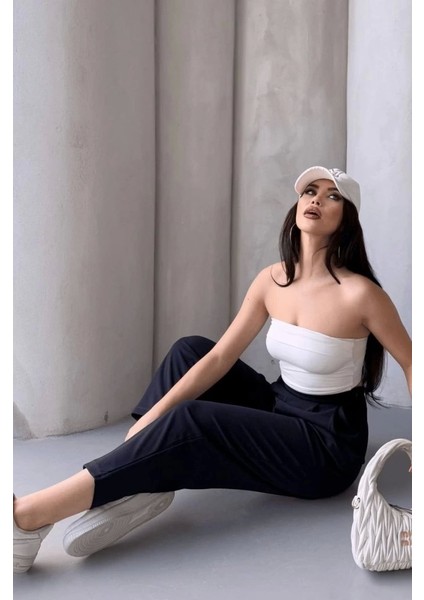 Kadın Scuba Krep Likralı Yan Fermuarlı Lastikli Harem Pantolon