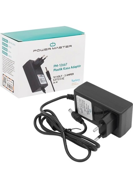 12 Volt - 3 Amper Plastik Kasa Priz Tipi Adaptör 5.5*2.5 Uç
