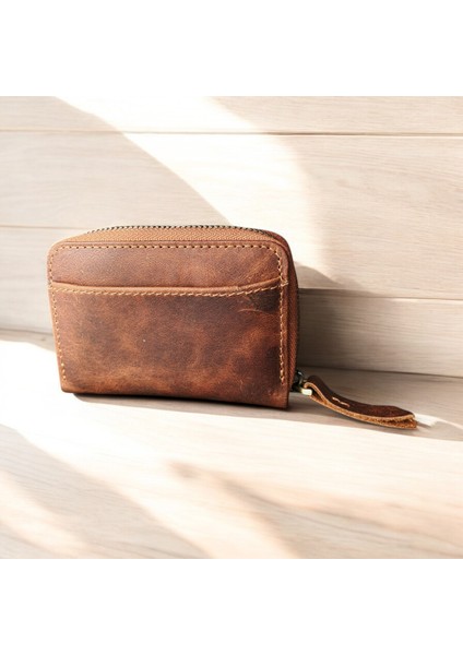 Fermuarlı Akordiyon Crayz Hakiki Deri Kartlık