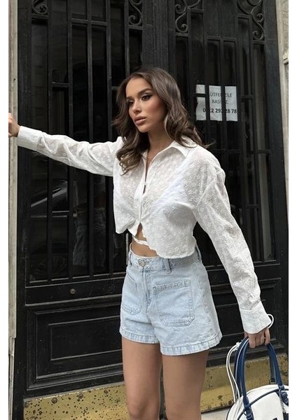 Kristen Sırt Dekolte Crop Gömlek 3253-08 indirimleri