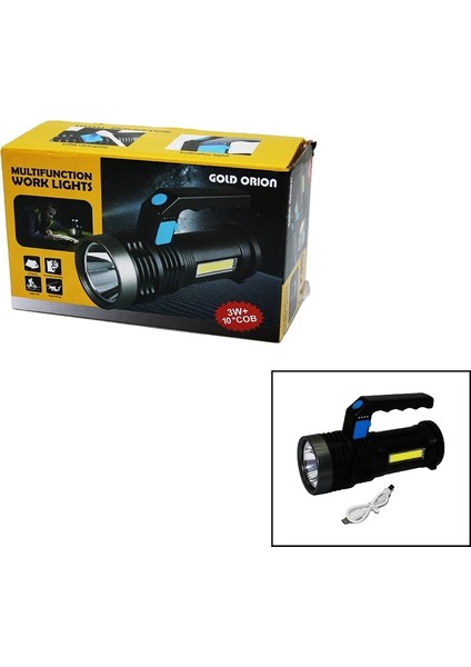 2ın1 3W - 10COB LED El Feneri USB Şarjlı