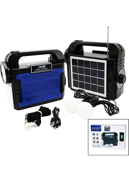 3ın1 - Solar 2in1 El Feneri - Radyo - Mp3 Bluetooth - Usb/ Tf Port - 2 Parça Ampul Kablolu - Powerbank