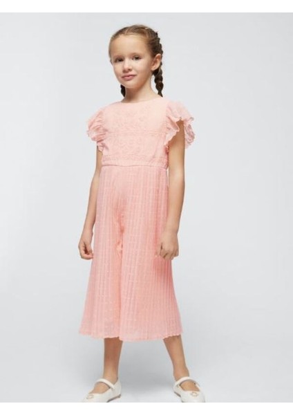 Kız Çocuk Şifon Nakışlı Pilise Tulum 3855