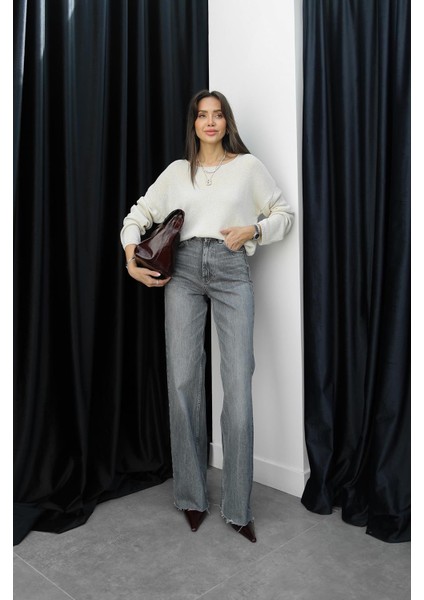 Koyu Gri Yıkamalı Straight Jean