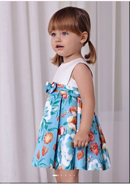 Kız Bebek Baskılı Saten Elbise 5023