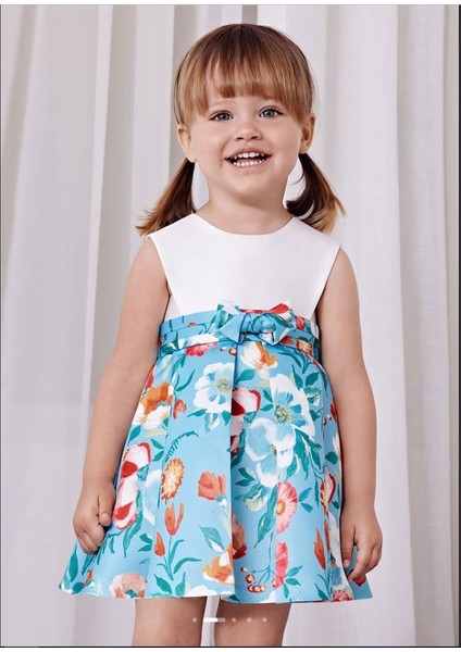 Kız Bebek Baskılı Saten Elbise 5023