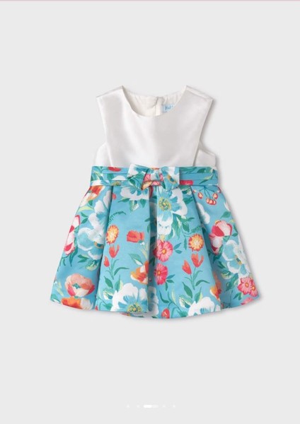 Kız Bebek Baskılı Saten Elbise 5023