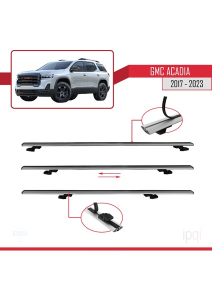 Gmc Acadia 2017-2023 Arası ile Uyumlu Basıc Model Ara Atkı Tavan Barı Gri 2 Adet indirimleri