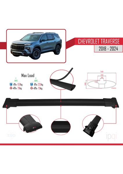 Chevrolet Traverse 2018-2024 Arası ile Uyumlu Fly Model Ara Atkı Tavan Barı Siyah 2 Adet fırsatları