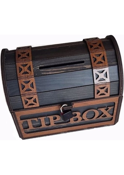 Tip Box Ahşap Kumbara Sandık Tipi Tipbox Kilitli Bahşiş Kutusu