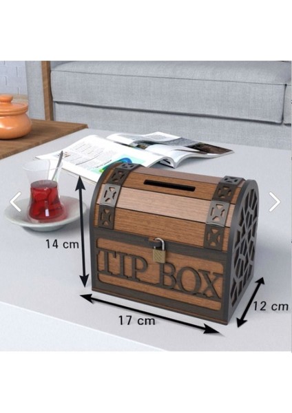 Tip Box Ahşap Kumbara Sandık Tipi Tipbox Kilitli Bahşiş Kutusu