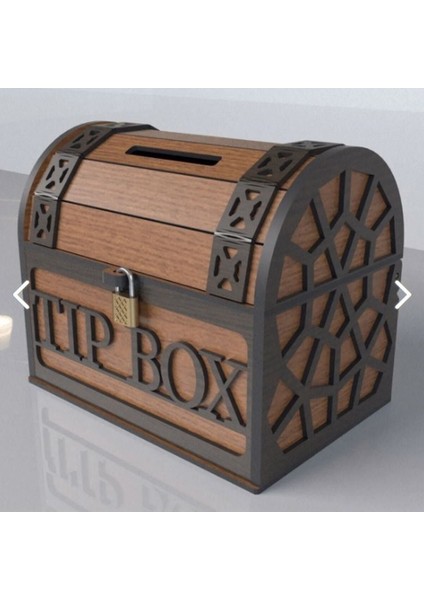 Tip Box Ahşap Kumbara Sandık Tipi Tipbox Kilitli Bahşiş Kutusu