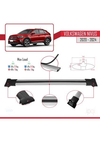 Vw Nivus 2020-2024 Arası ile Uyumlu Fly Model Ara Atkı Tavan Barı Gri 3 Adet modelleri