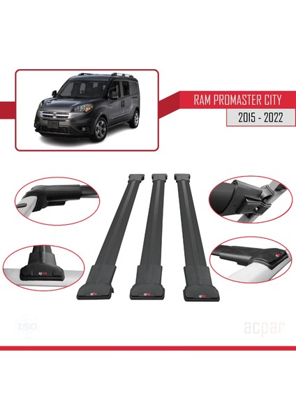 Ram Promaster City (636) 2015-2022 Arası ile Uyumlu Fly Model Ara Atkı Tavan Barı Siyah 3 Adet fırsatları