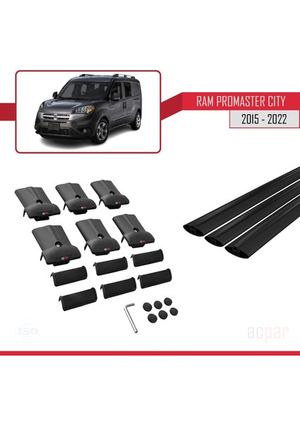 Ram Promaster City (636) 2015-2022 Arası ile Uyumlu Fly Model Ara Atkı Tavan Barı Siyah 3 Adet indirimleri