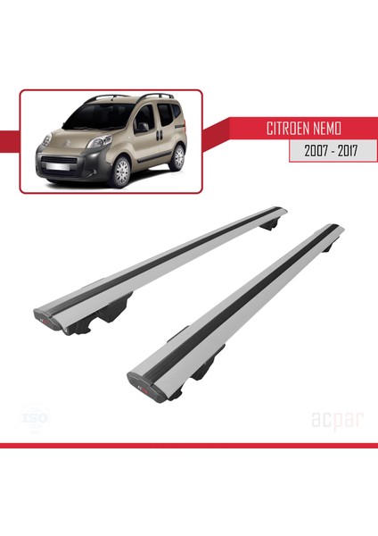 Citroen Nemo 3 (225) 2007-2017 Arası ile Uyumlu Hook Model Ara Atkı Tavan Barı Gri 2 Adet