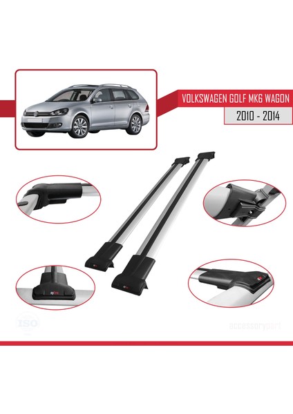 Vw Golf Mk6 Wagon 2010-2014 Arası ile Uyumlu Fly Model Ara Atkı Tavan Barı Gri 2 Adet modelleri